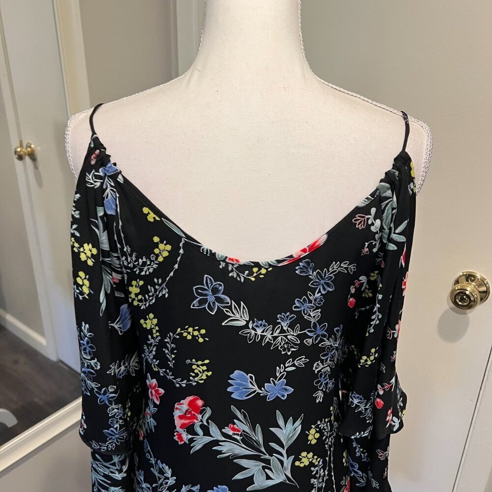 Parker Black Agave Floral Cold Shoulder Silk Mini Dress, Size Small - Picture 13 of 16